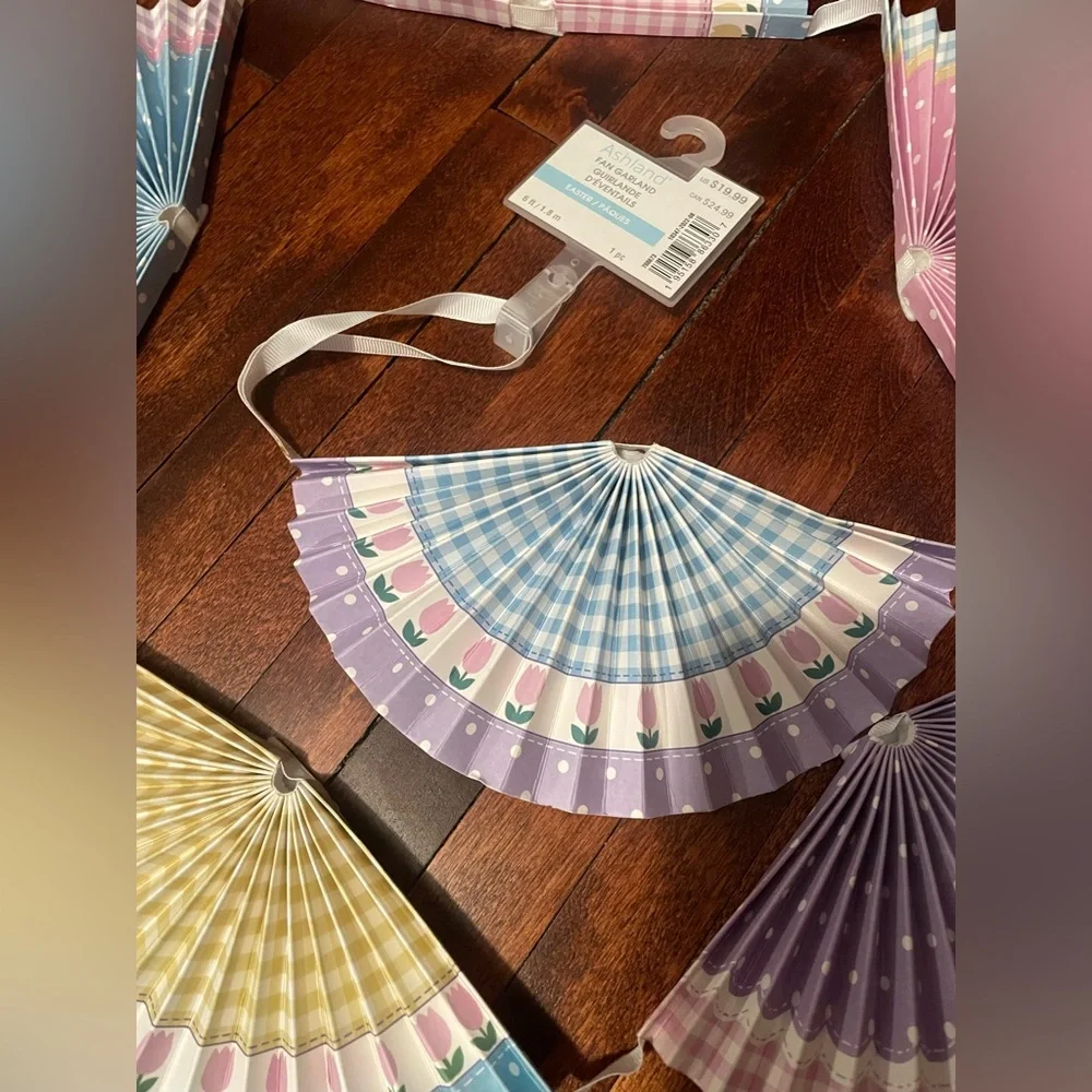 Colorful Easter Fan Garland Party Decoration,Baby Shower, Spring Decor, 6 Feet